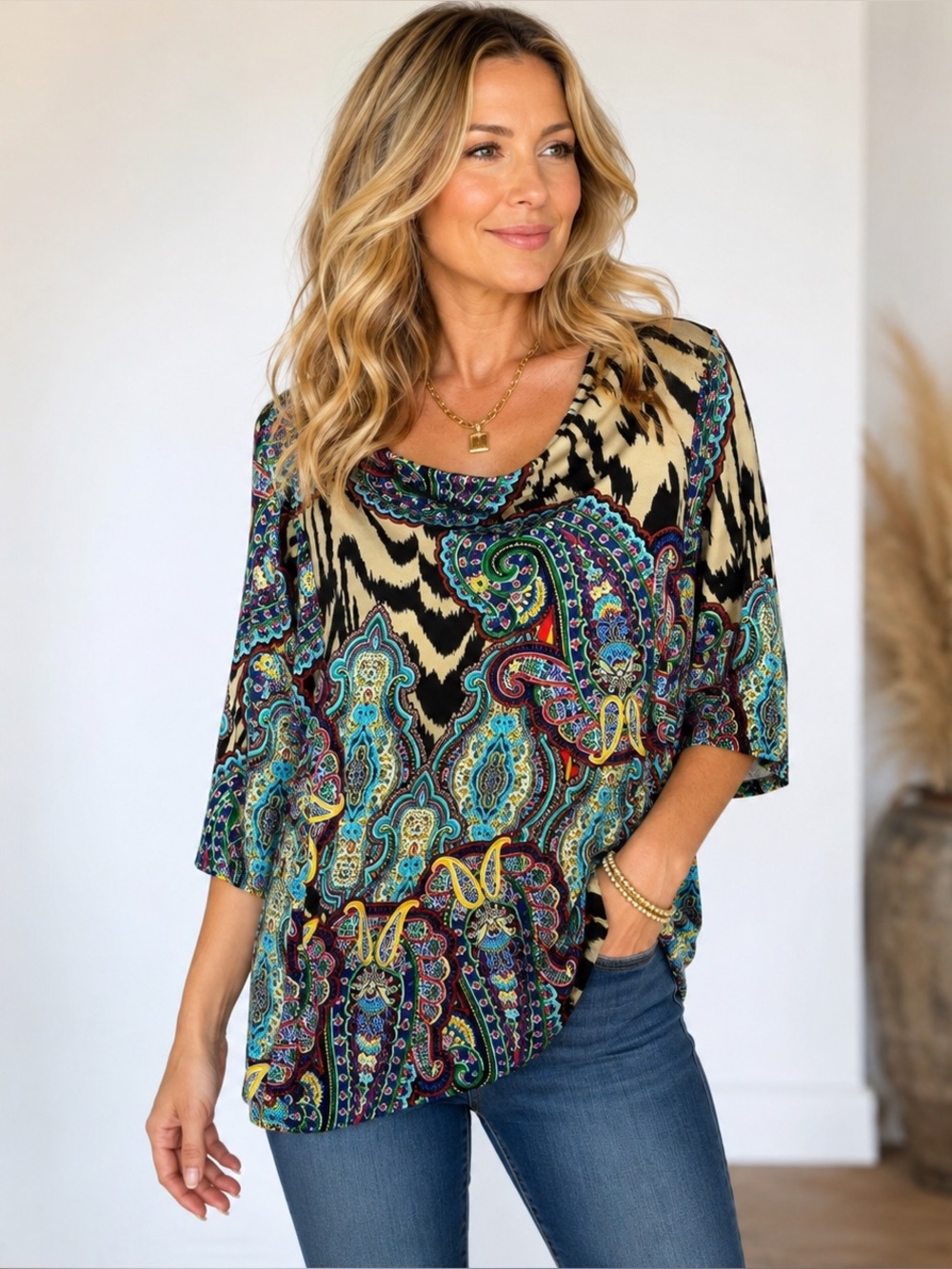 Sunny Leigh Multicolor/print Paisley Women's Tunic Top Size XS